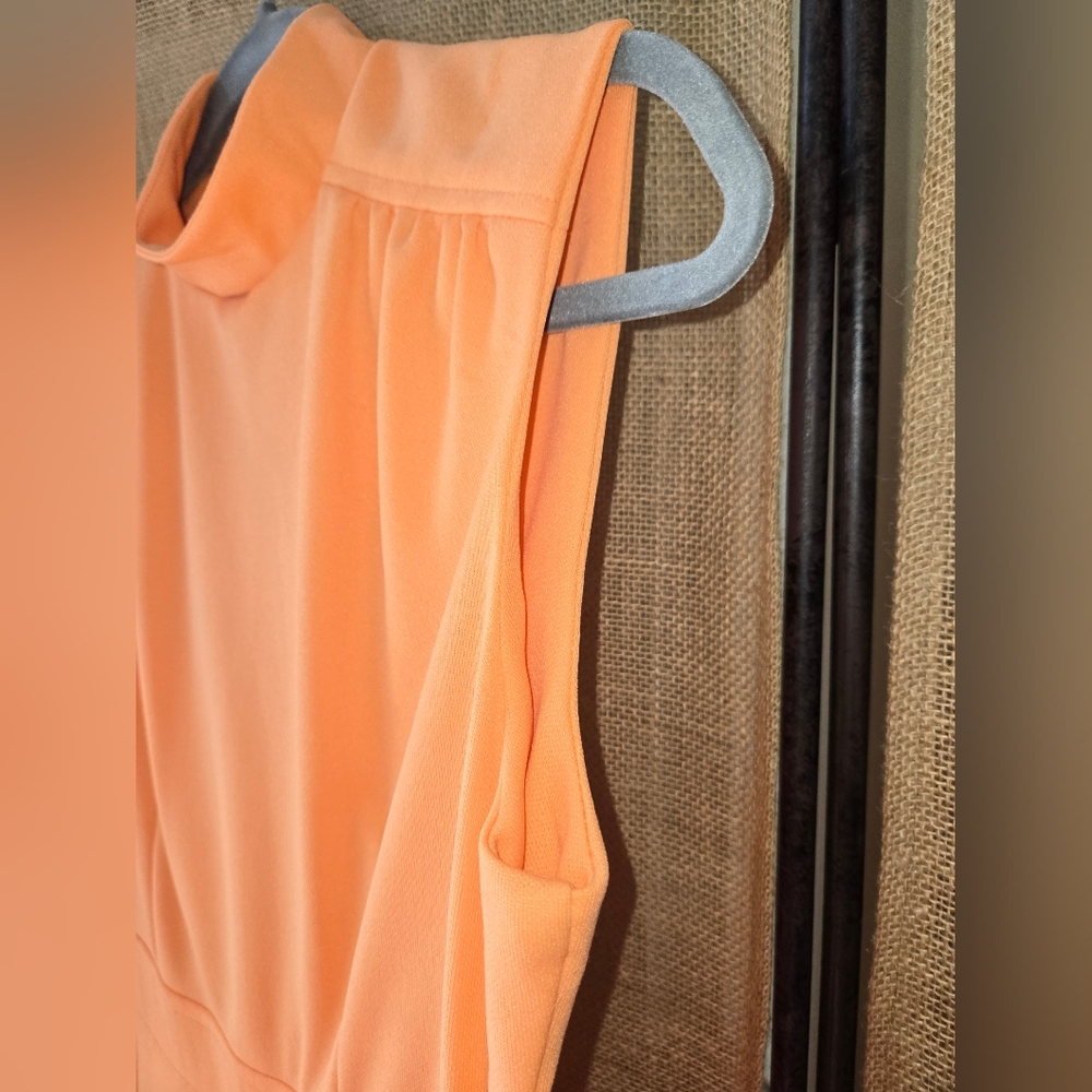 70s Mod Orange Dress Sleeveless Flare Homemade Vintage - Picture 3 of 8